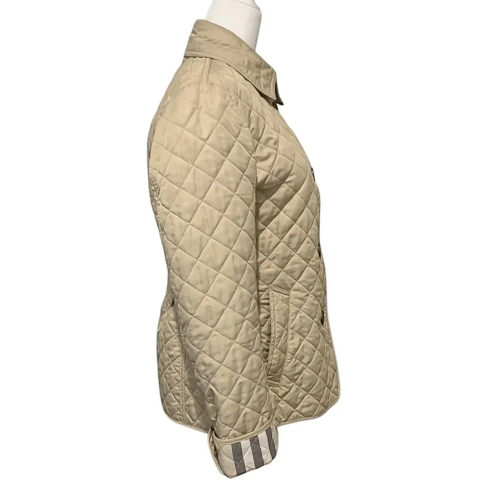 Burberry Brit Women’s Small Beige Quilted Jacket Nova Check Cuffs Classic Coat - Picture 12 of 13